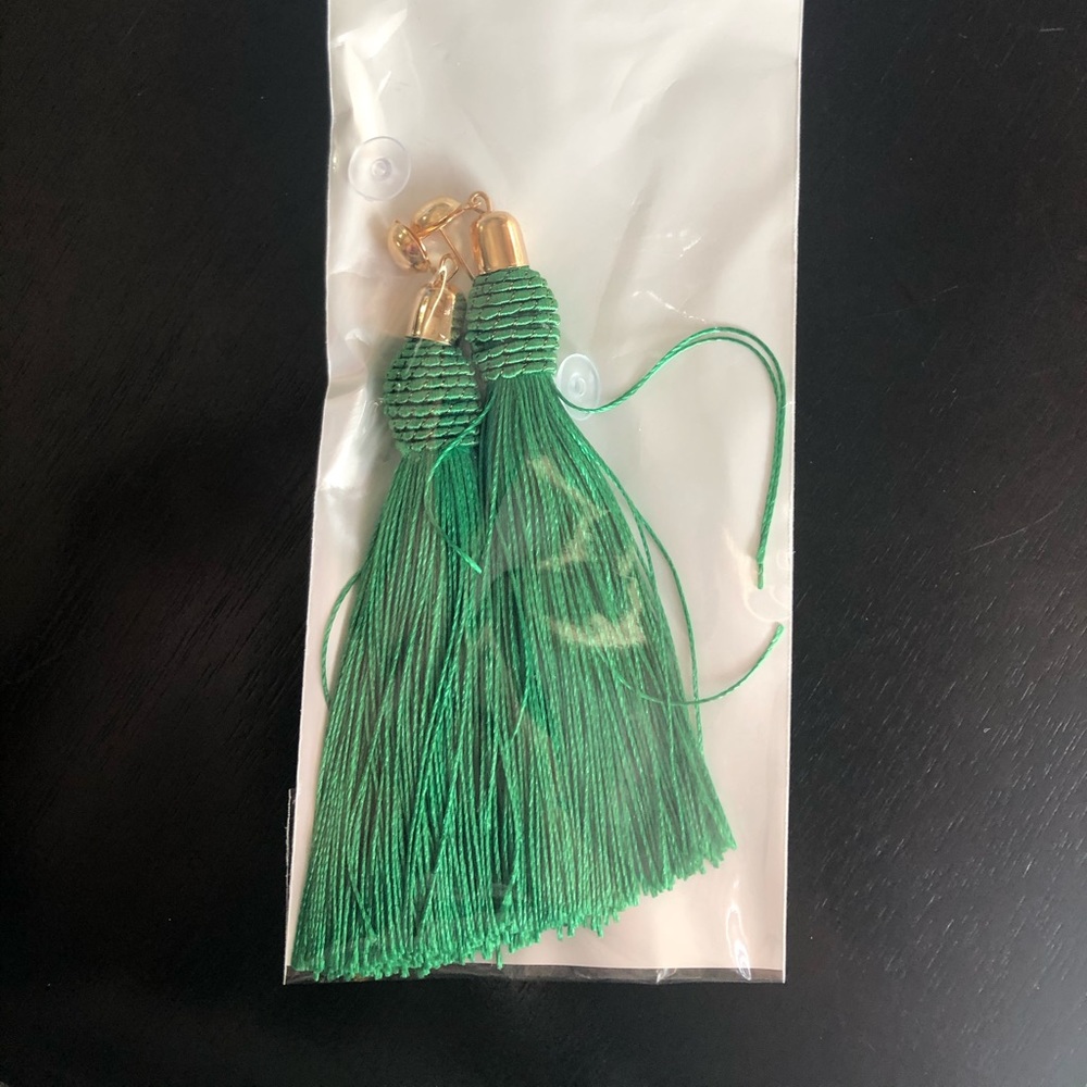 Green tassel earrings